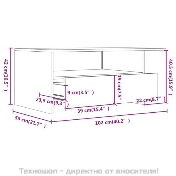 Кафе маса, бяла, 102x55x42 см, инженерно дърво