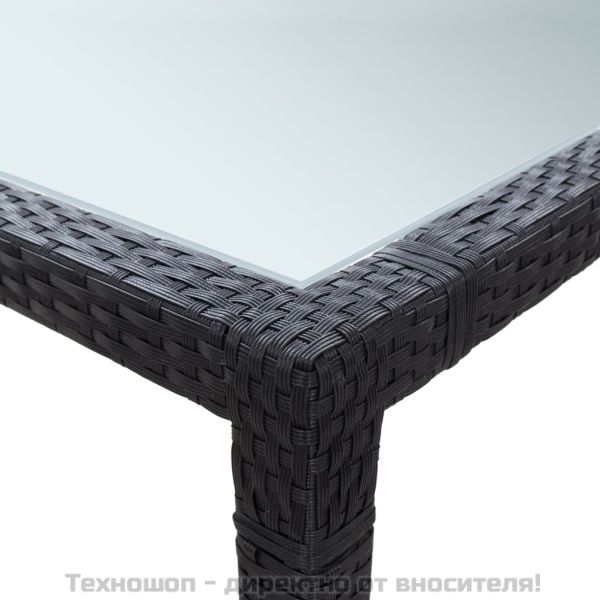 Градинска трапезна маса, черна, 200x150x74 см, полиратан