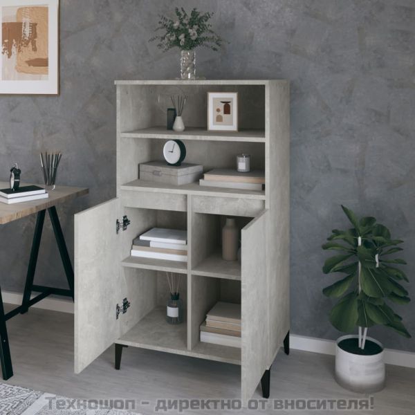 Висок шкаф, бетонно сив, 60x36x110 см, инженерно дърво
