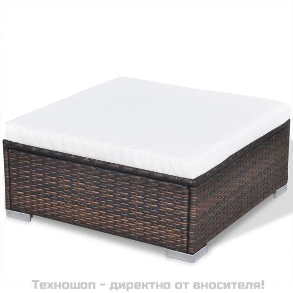 Градински комплект с възглавници, 10 части, кафяв полиратан