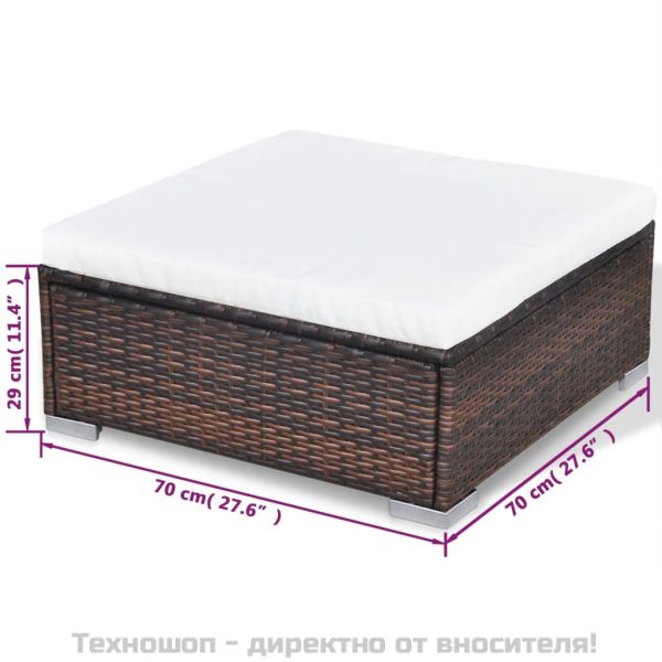 Градински комплект с възглавници, 10 части, кафяв полиратан