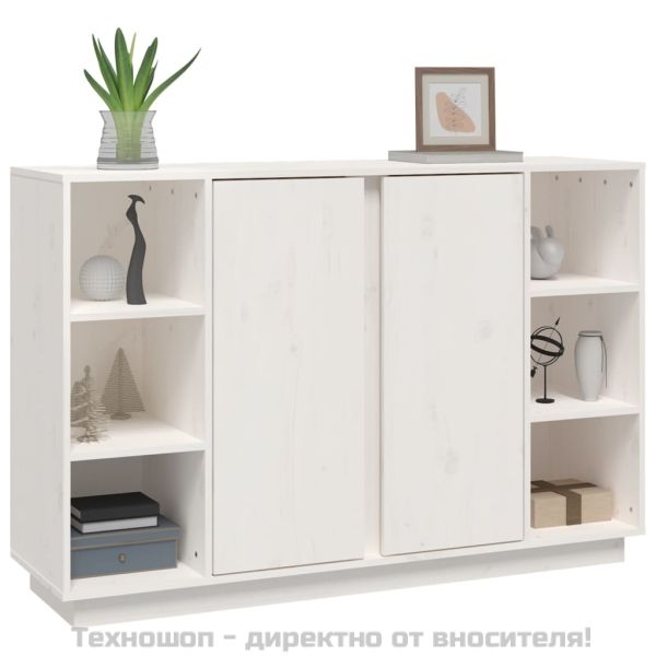 Сайдборд, бял, 120x35x80 см, бор масив