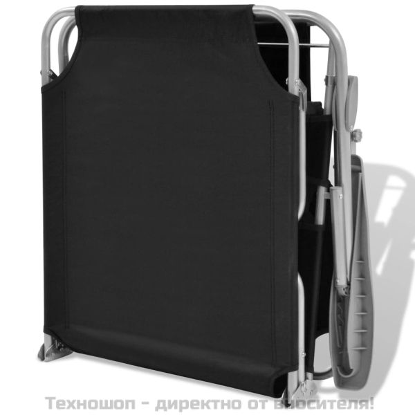 Шезлонг с козирка, стомана, черен