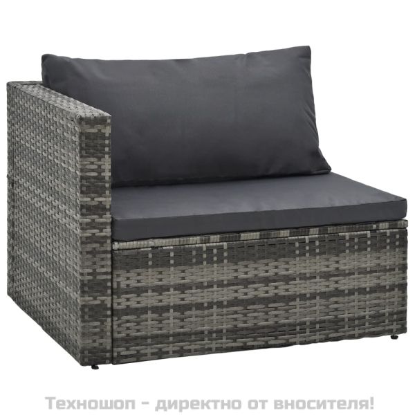 Градински комплект с възглавници, 5 части, полиратан, сив