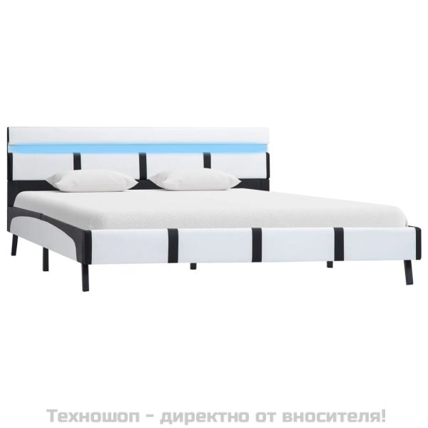 Рамка за легло с LED, бяла, изкуствена кожа, 140x200 cм