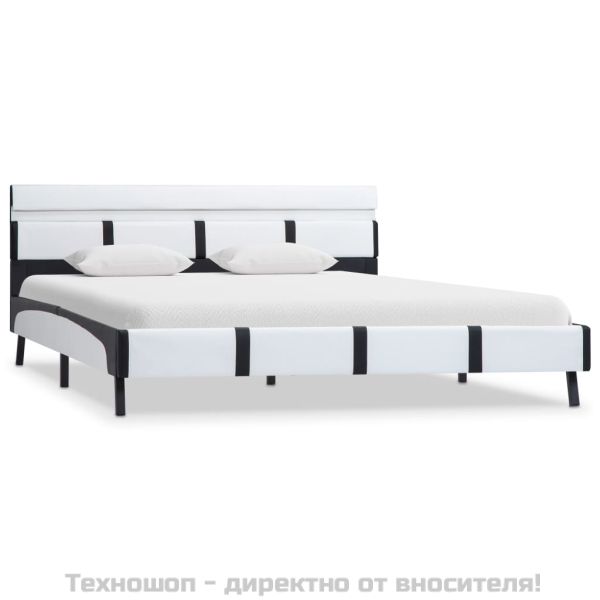 Рамка за легло с LED, бяла, изкуствена кожа, 140x200 cм