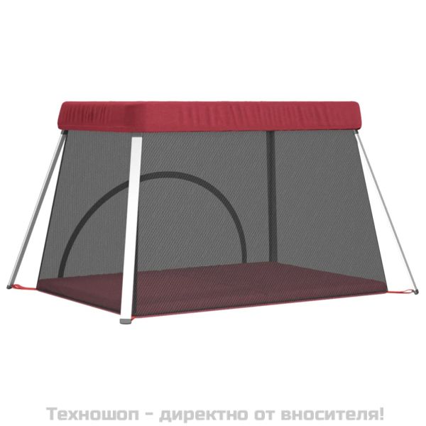 Бебешка кошара с матрак, червена, ленен плат