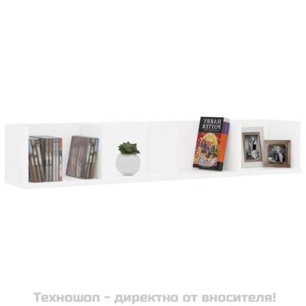 CD стенен рафт, бял, 100x18x18 см, инженерно дърво