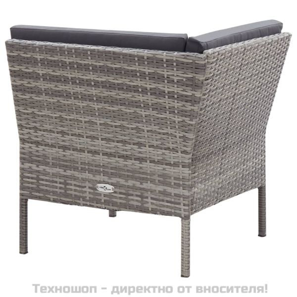 Градински комплект с възглавници, 3 части, полиратан, сив