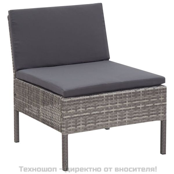 Градински комплект с възглавници, 3 части, полиратан, сив