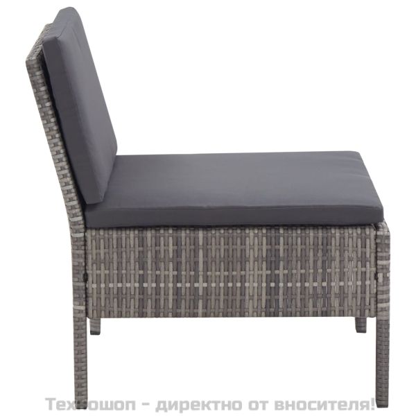 Градински комплект с възглавници, 3 части, полиратан, сив