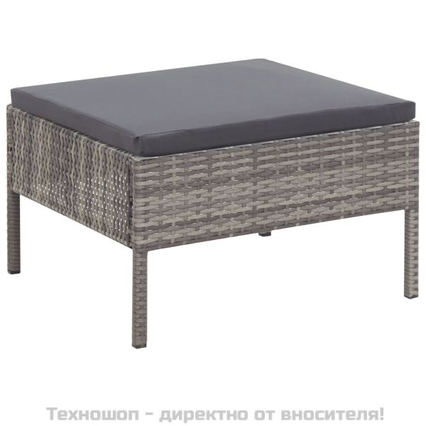 Градински комплект с възглавници, 3 части, полиратан, сив