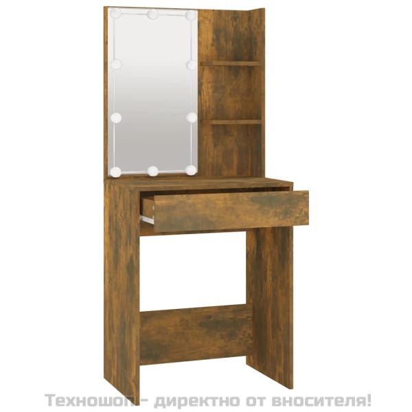 Тоалетка с LED, опушен дъб, 60x40x140 см