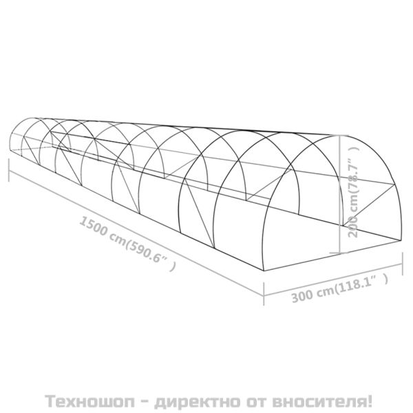 Оранжерия 45 м² 15x3x2 м