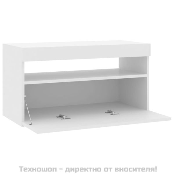 ТВ шкаф с LED осветление, бял гланц, 75x35x40 см