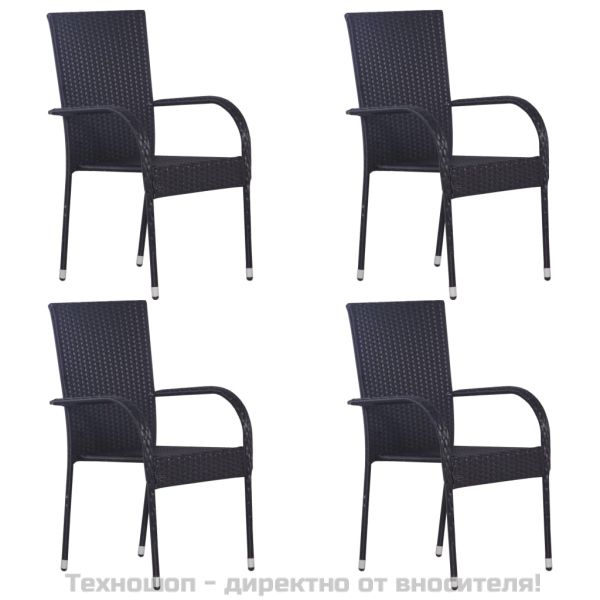 Градински трапезен комплект, 5 части, черен, полиратан