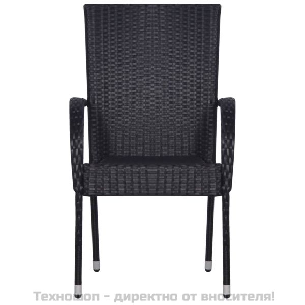 Градински трапезен комплект, 5 части, черен, полиратан