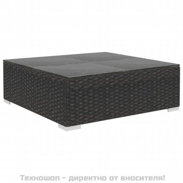 Градински комплект с възглавници, 8 части, черен полиратан