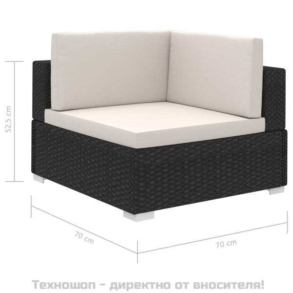 Градински комплект с възглавници, 8 части, черен полиратан