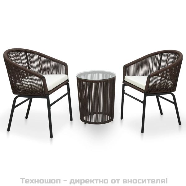 Бистро комплект от 3 части с възглавници, PE ратан, кафяв