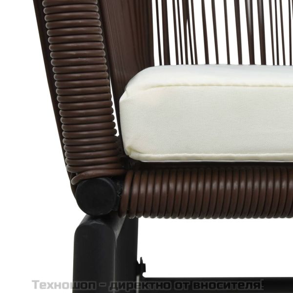 Бистро комплект от 3 части с възглавници, PE ратан, кафяв