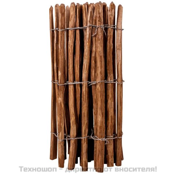 Дървена ограда от колчета, лешниково дърво, 90x500 см