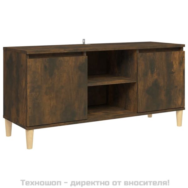 ТВ шкаф с крака от масивно дърво, опушен дъб, 103,5x35x50 см