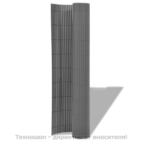 Двустранна градинска ограда, PVC, 90x500 см, сива