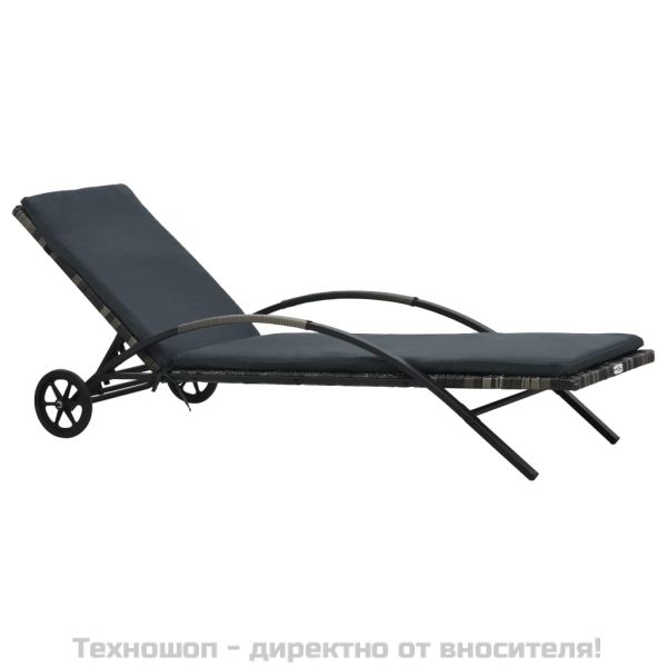 Шезлонг с шалте и колелца, полиратан, антрацит