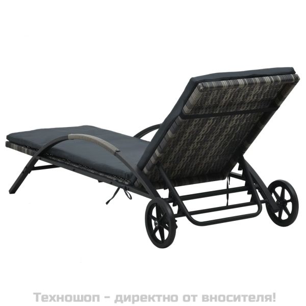 Шезлонг с шалте и колелца, полиратан, антрацит