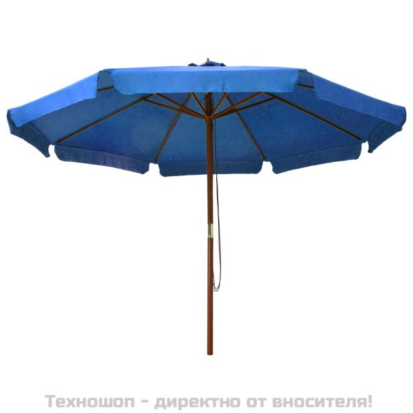 Градински чадър с дървен прът, 330 см, лазурен