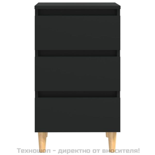 Нощнo шкафче с крака от дърво масив, черно, 40x35x69 см