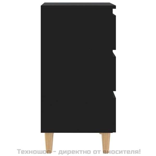 Нощнo шкафче с крака от дърво масив, черно, 40x35x69 см