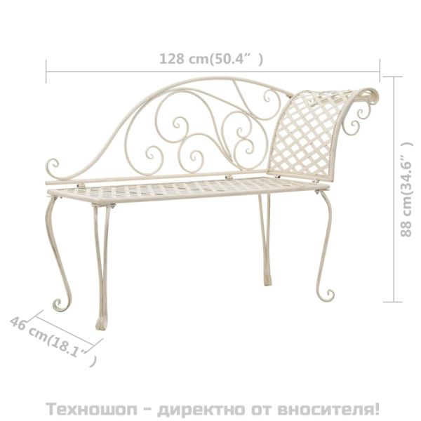 Градинска кушетка, 128 см, метал, антично бяло