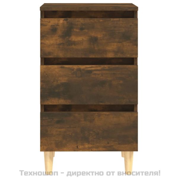 Нощни шкафчета крака масивно дърво 2 бр опушен дъб 40x35x69 см