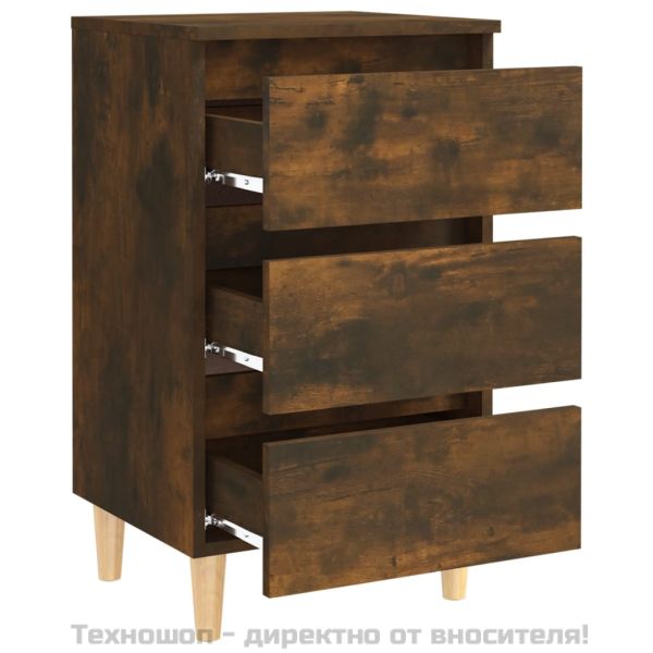 Нощни шкафчета крака масивно дърво 2 бр опушен дъб 40x35x69 см