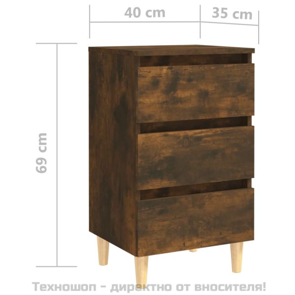 Нощни шкафчета крака масивно дърво 2 бр опушен дъб 40x35x69 см