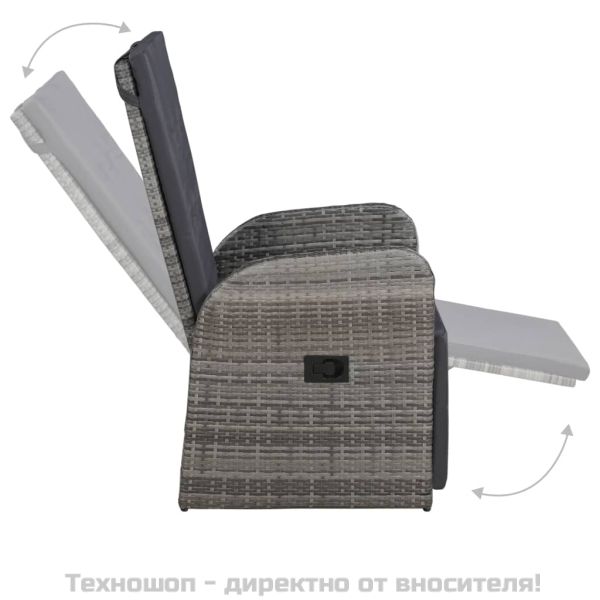 Накланящ се градински стол с възглавница, полиратан, сив