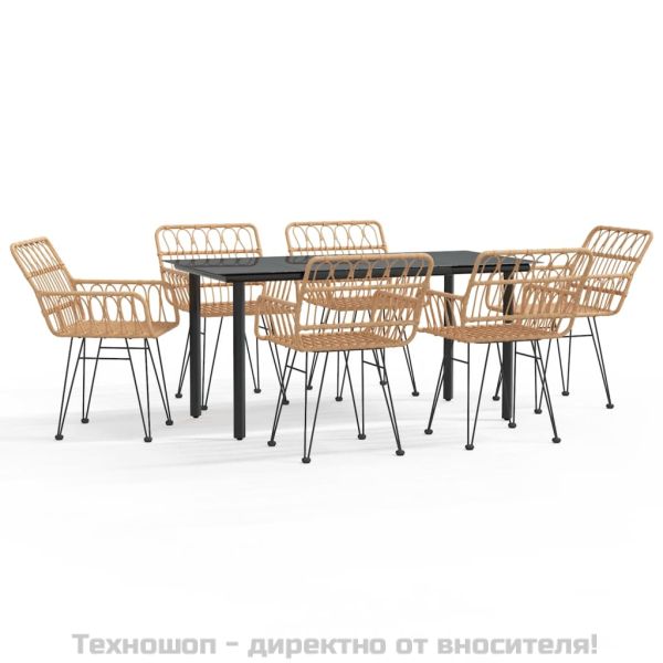 Градински трапезен комплект от 7 части, полиратан