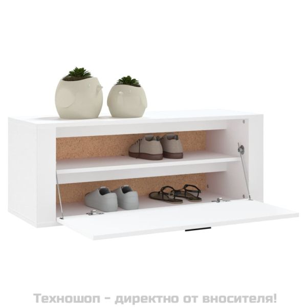 Стенен шкаф за обувки, бял, 100x35x38 см, инженерно дърво