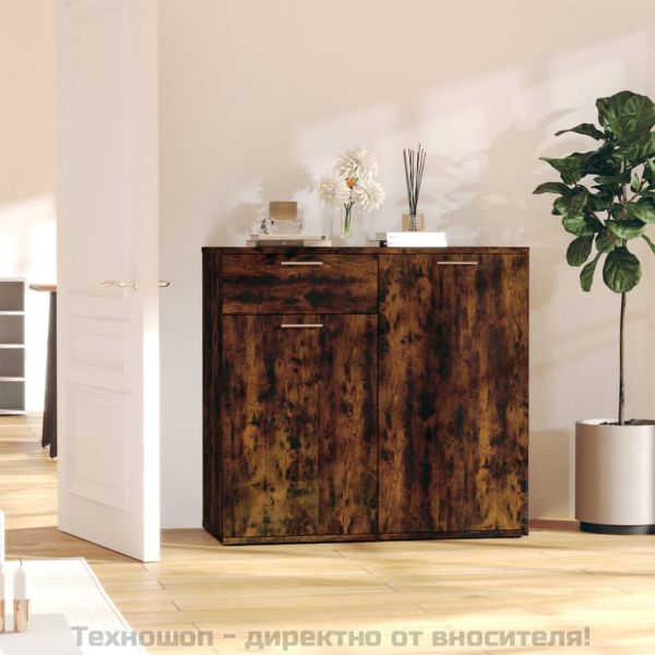 Сайдборд, опушен дъб, 80x36x75 см, инженерно дърво