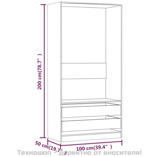 Гардероб, кафяв дъб, 100x50x200 см, инженерно дърво