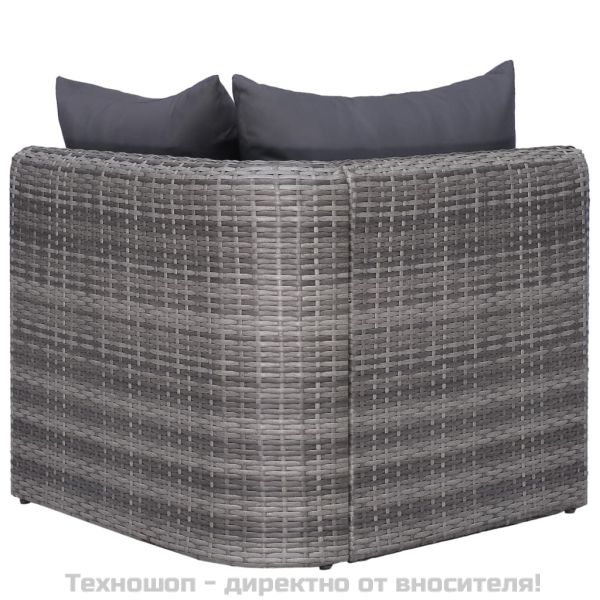 Градински комплект с възглавници, 8 части, полиратан, сив