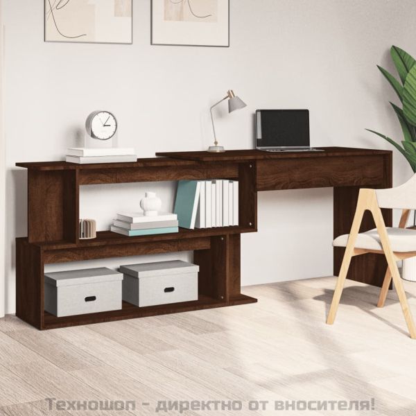 Ъглово бюро, кафяв дъб, 200x50x76 см, инженерно дърво