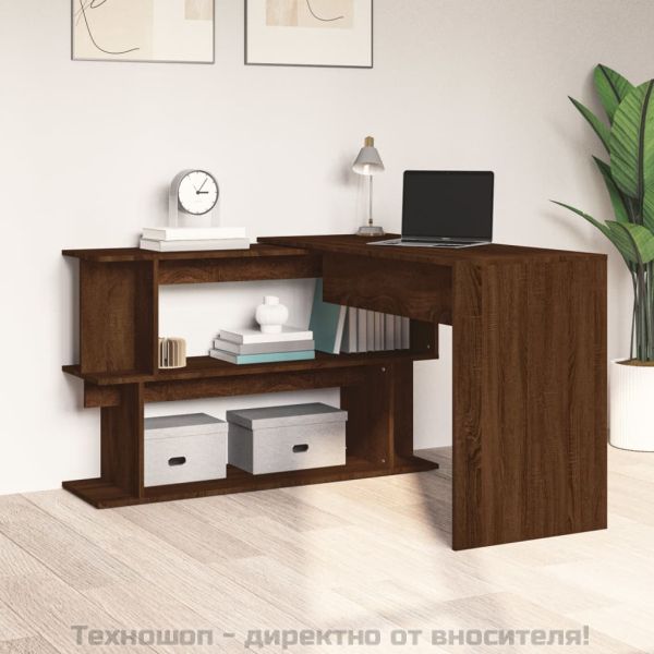 Ъглово бюро, кафяв дъб, 200x50x76 см, инженерно дърво