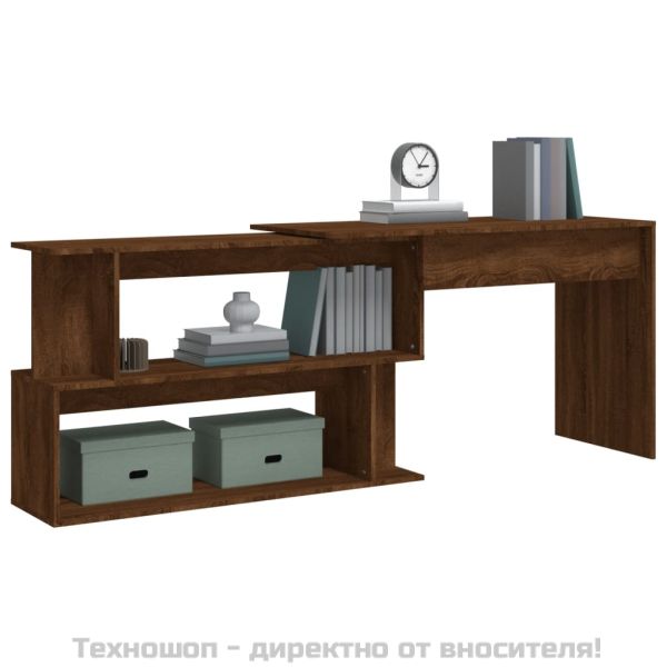Ъглово бюро, кафяв дъб, 200x50x76 см, инженерно дърво