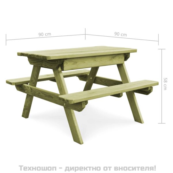 Детска маса за пикник с пейки 90x90x58 см импрегниран бор