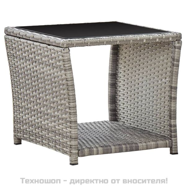 Кафе маса, сива, 45x45x40 см, полиратан и стъкло