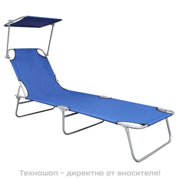 Сгъваем шезлонг с козирка, син, алуминий