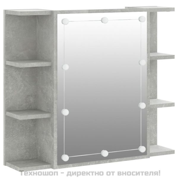 Огледален шкаф с LED, бетонно сив, 70x16,5x60 см